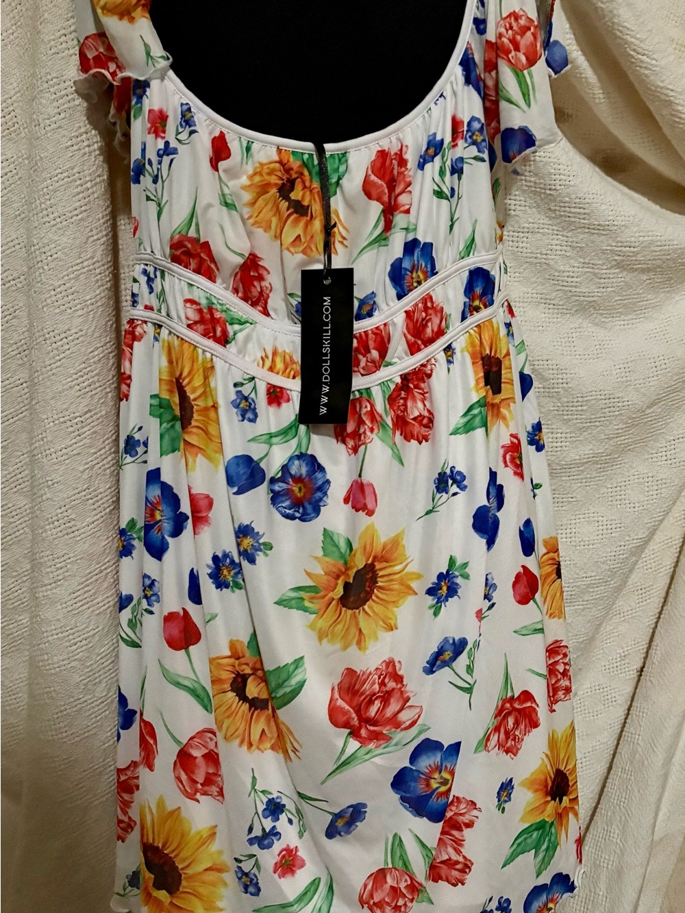 Dolls Kill x Delia’s White Midi Dress with Sunflower & Multicolor 2X NWT